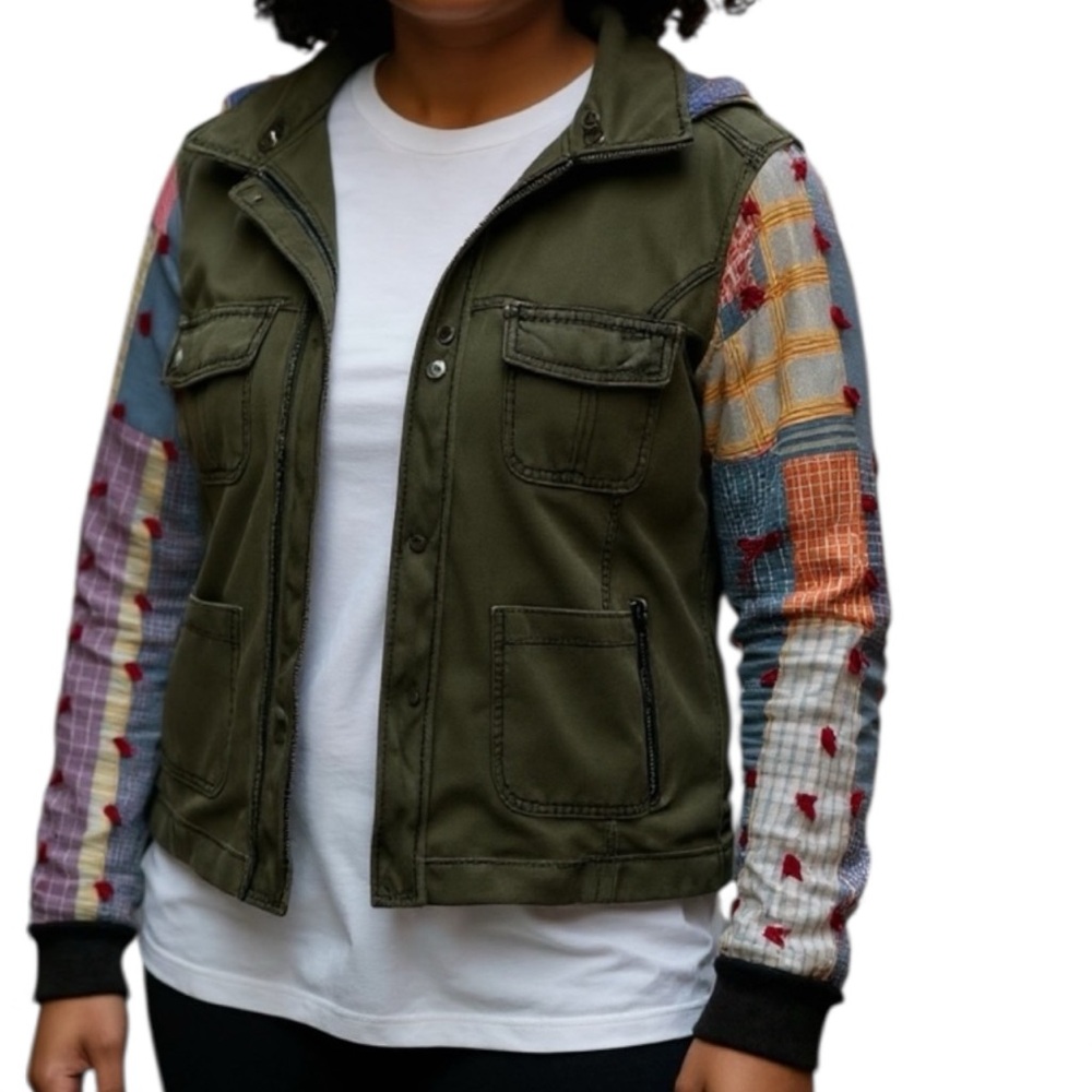 Army‎ Green 4 Pocket Canvas Jacket Quilted Sleeves And Removable Hood